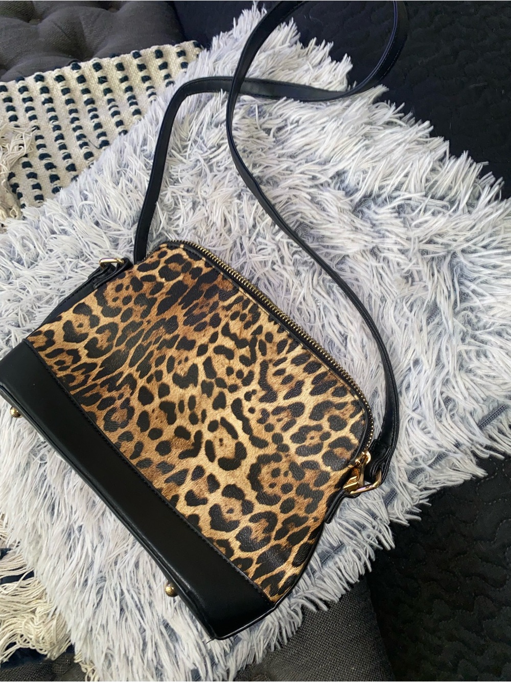 Leopard Print Crossbody Bag with Black Trim